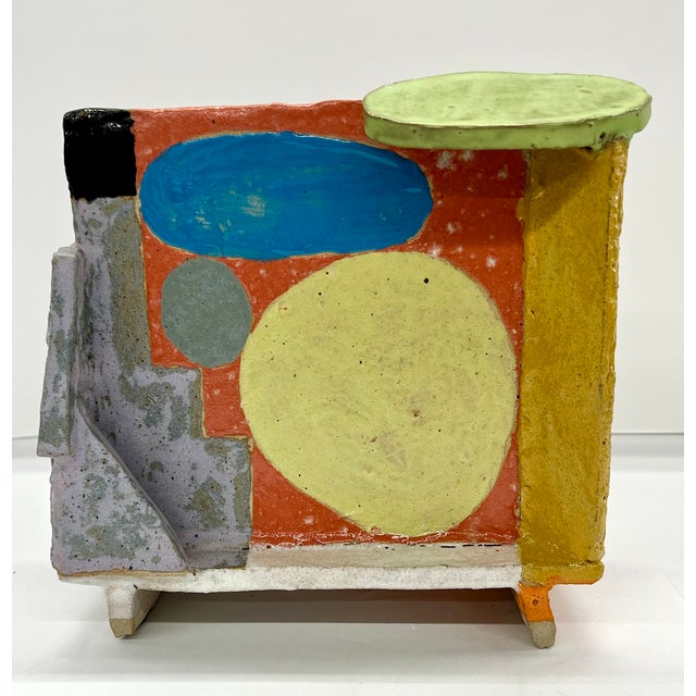 Signed “Gill” (2012) Sculptural Ceramic Vessel / Planter Polychrome Slab Built Studio Art John Gill For Sale - Image 12 of 13