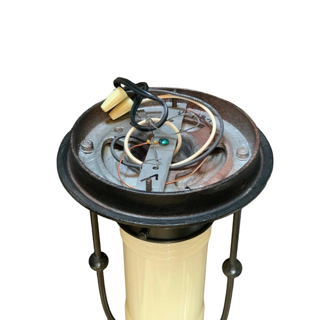 Art Deco Cast Iron, Brass and Custard Glass Pendant Circa 1930 For Sale - Image 3 of 6