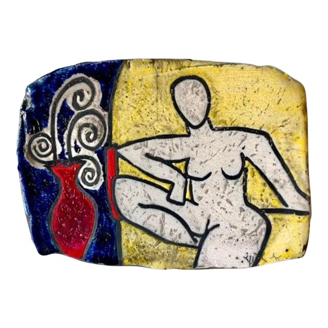 Vintage Figural Female Nude Wall Tile, Signed Marina Bosetti For Sale