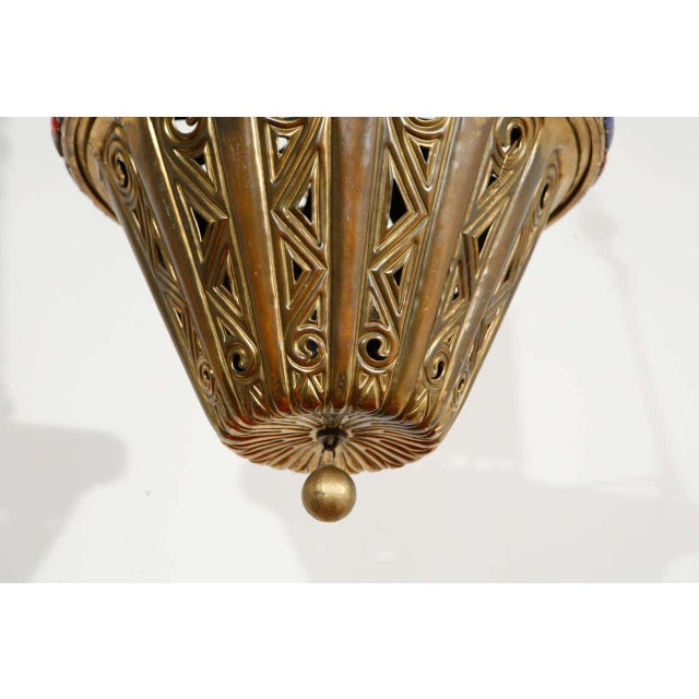 1930s Spanish Revival Brass Pendant With Red & Blue Enamel Detailing For Sale - Image 5 of 10