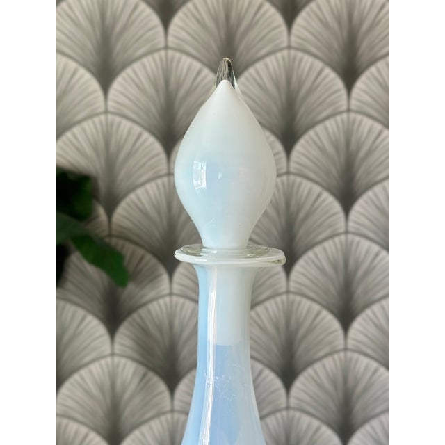 Mid-Century Modern Vintage Mid-Century Modern Italian Empoli White Opaline Glass Decanter Genie Bottle For Sale - Image 3 of 12