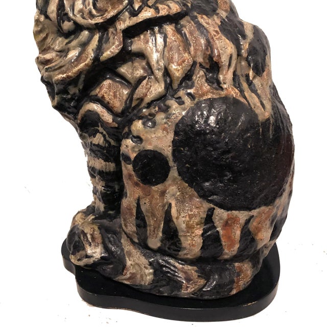 1940s 1940s Painted Pottery/Terracotta Cat Lamp For Sale - Image 5 of 13
