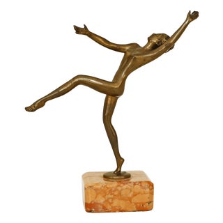 Josef Lorenzl, Dancing Female Nude, 1920s, Bronze & Marble For Sale