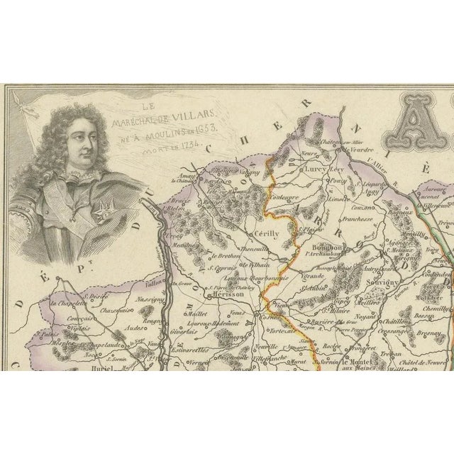 Map of Allier France with Saint-Pourçain Wine Region by Vuillemin, 1800s For Sale - Image 6 of 10