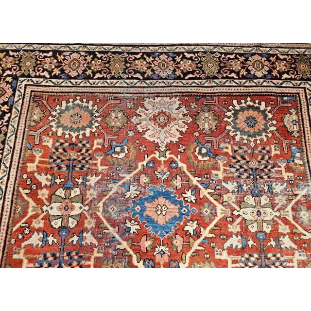 Antique Persian Mahal Sultanabad Rug, Hand-Knotted Wool, Geometric Pattern, 9x12, Red & Navy For Sale - Image 12 of 18