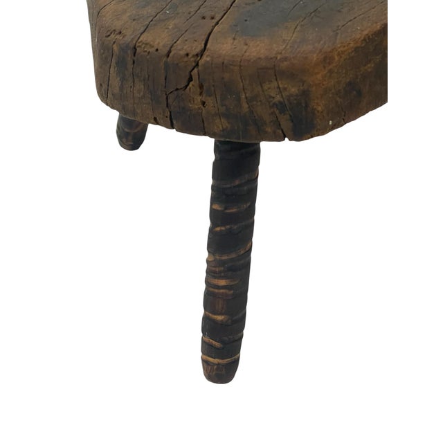 Brown Early 20th Century Primitive Hand-Worn Wooden Milking Stool For Sale - Image 8 of 12