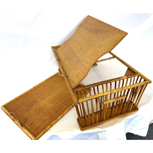 1970's Bamboo Bedroom Tilt Top Tray Table Made in Hong Kong For Sale In West Palm - Image 6 of 17