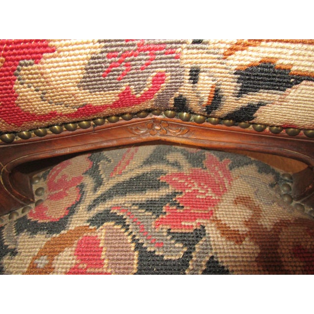 Wood 19thc Louis XVI Style Carved Walnut Fauteuils With Needlepoint Upholstery For Sale - Image 7 of 12
