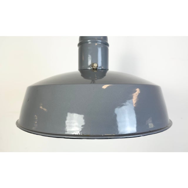 Industrial Grey Enamel Factory Pendant Lamp, 1960s For Sale - Image 4 of 18