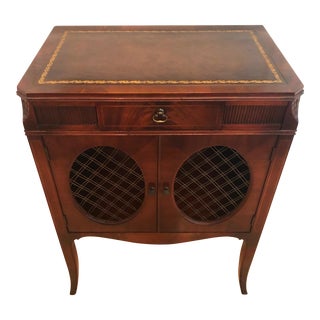 1920s Milano Furniture Mahogany Cabinet Embossed Leather Top For Sale