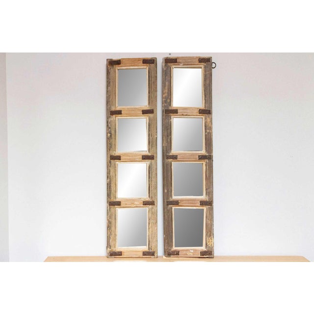 19th Century Pair of Antique Farmhouse Teak Door Mirrors For Sale - Image 5 of 10
