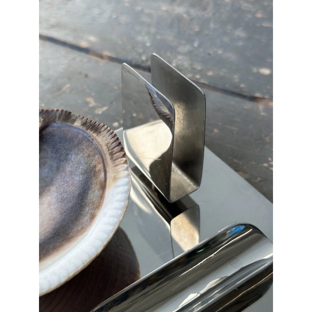 Chrome Rare Vintage Art Deco Mounted Natural Clam Shell + Chrome Cigar Tray, Circa 1930s For Sale - Image 8 of 16