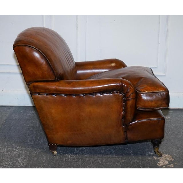 Brown Large Howard Style Hand Dyed Leather Armchairs with Feather Filled Cushions, Set of 2 For Sale - Image 8 of 18