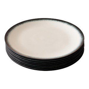 Set of 8 Minimalist "Variation 3 Dé" Breakfast Plates by Ann Demeulemeester for Serax, in White Glazed Porcelain With Organic Black Border
