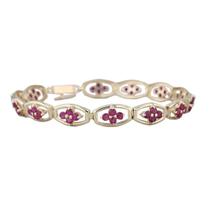 4ctw Ruby Flower Tennis Bracelet 14k Yellow Gold 7.25" 7.5mm