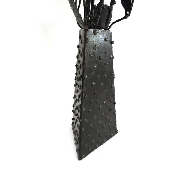 Late 20th Century Avant-Garde Hand-Forged Wrought Iron Rose Sculpture & Textured Metal Vessel For Sale In San Francisco - Image 6 of 10