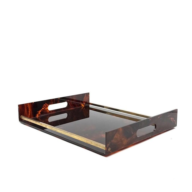 1970s Hollywood Regency Brass and Acrylic Glass Tray, Italy, 1970s For Sale - Image 5 of 14