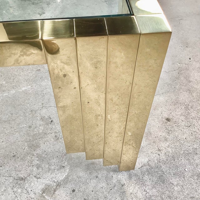 Monumental Vintage Brass & Glass Square Coffee Table, Cityscape Manner, 48 X 48 For Sale - Image 12 of 18