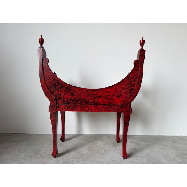 Wood 1970s Hollywood Regency Faux Tortoiseshell Curved Back Bench For Sale - Image 7 of 12
