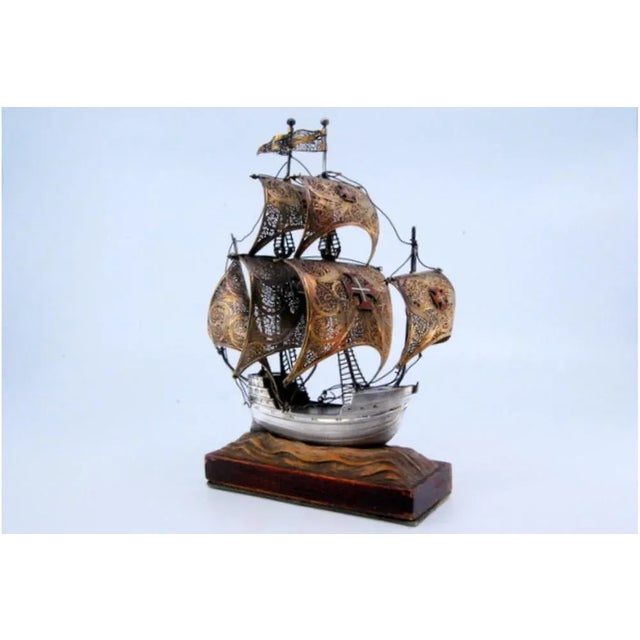 Silver Filigree Galleon with Five Sails, in Very Good conditions. Designed from 2000 This piece has an attribution mark, I...