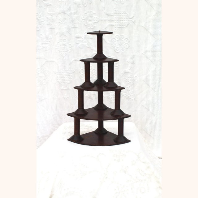 Brown Large Folk Art Spool Corner Shelf From the 1930s For Sale - Image 8 of 8