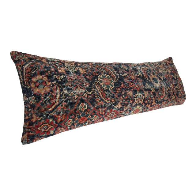 Antique Navy Blue Authentic Tribal Handmade Lumbar Rug Pillow Cushion Cover -16'' X 43'' For Sale