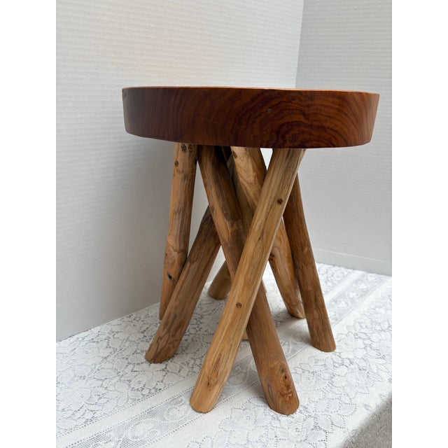 Brown Natural Wood Sculptural Stool With Nine Legs For Sale - Image 8 of 8
