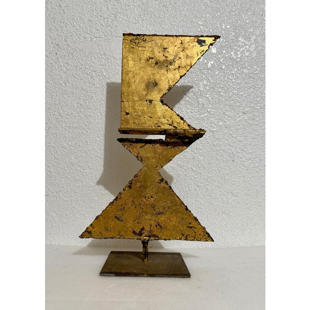 Modern Mexican Art Abstract Brutalist Gilt Steel Geometric Sculpture Mathias Goeritz For Sale - Image 3 of 14
