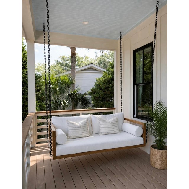 Mid-Century Modern Modern Coastal Teak Swing Bed – Del Mar For Sale - Image 3 of 10