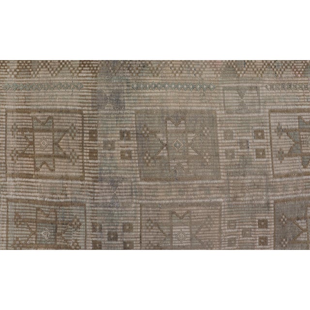 Vintage Turkish Embroidered Square Designed Kilim in Tan, Cream, and Light Green For Sale - Image 10 of 12