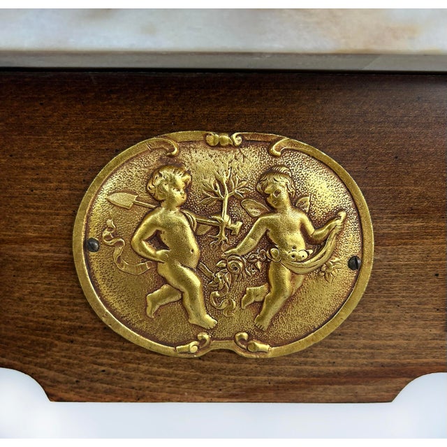 1970s Louis XVI Marble Top Console Table, Gilt Bronze, Porcelain Hand-Painted Plaques For Sale - Image 9 of 14