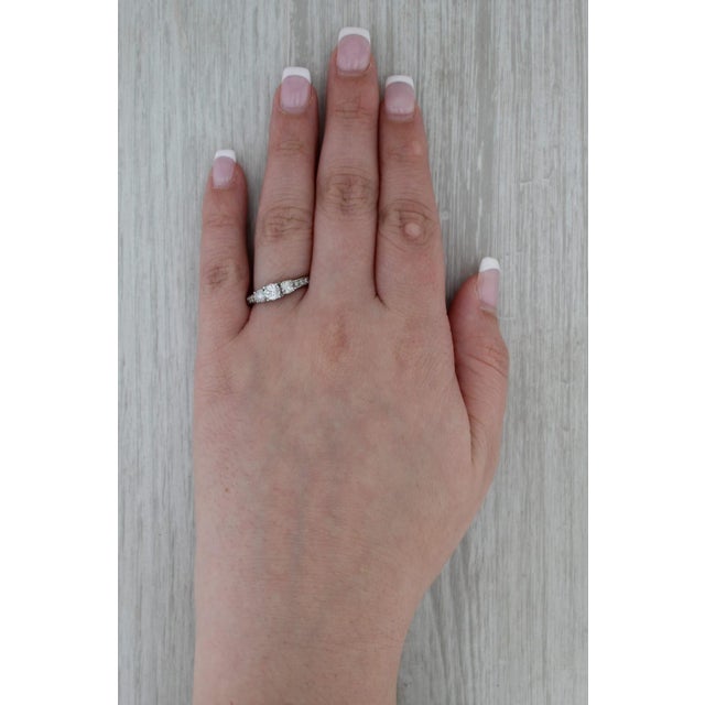 Silver 0.81ctw Diamond 3-Stone Engagement Ring 14k White Gold Size 9.25 Ring For Sale - Image 8 of 8