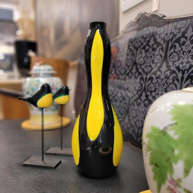 Black and Yellow Vase in Blown Glass, 1970s For Sale - Image 3 of 18