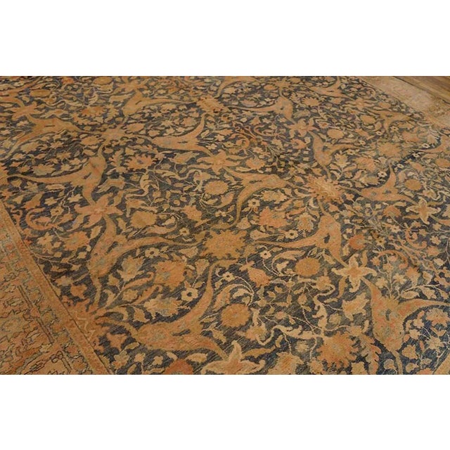 1910s Impressive Brown Blackground White Ivory Floral Medallion Pattern Century Persian Malayer Rug For Sale - Image 5 of 7