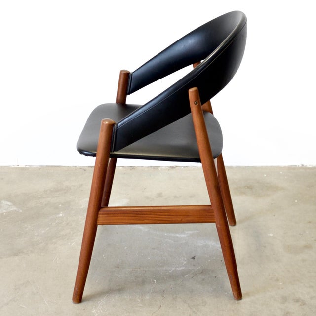 Mid-Century Modern 1950s Danish Teak & Faux Leather Armchair For Sale - Image 3 of 4