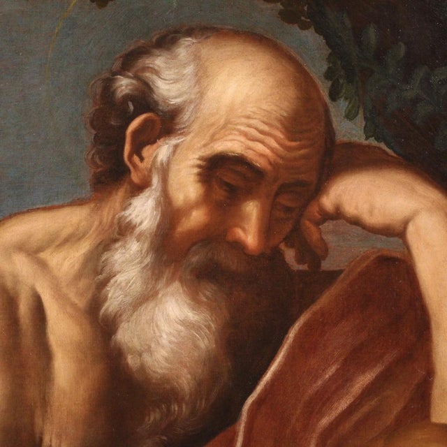Italian Artist, Saint Jerome in Meditation, 1670, Oil on Canvas For Sale - Image 10 of 16