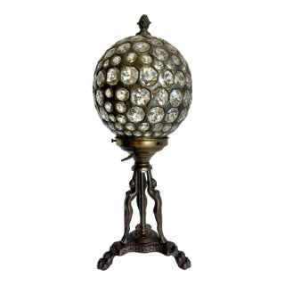 1920's Art Deco Crystal and Bronze Female Figure Table Lamp For Sale
