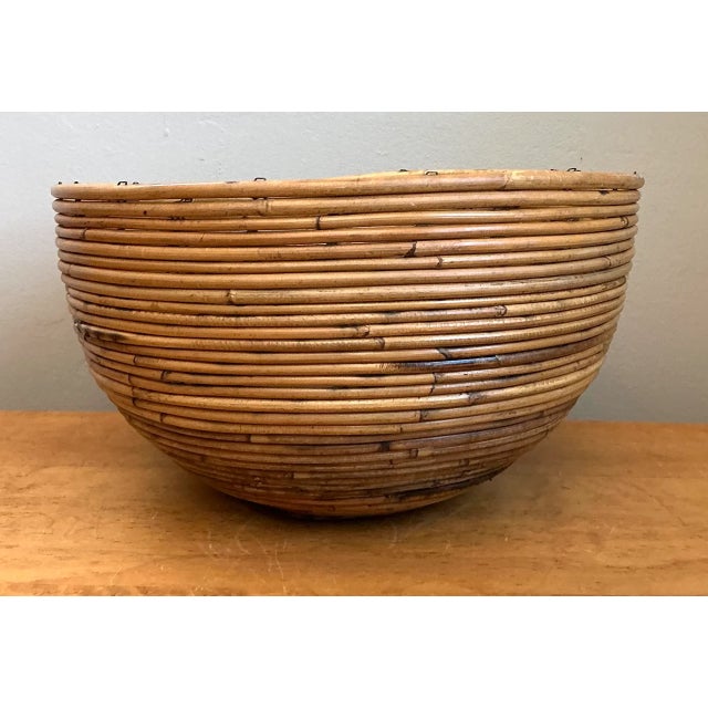 Vintage Natural Pencil Reed Decorative Bowl For Sale - Image 4 of 12