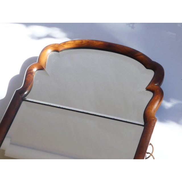 Wood Large Antique Wooden Scalloped Mirror in Oak with Beveled Glass For Sale - Image 7 of 9