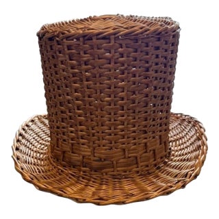 Mid-Century Woven Wicker Top Hat Novelty Basket - Made in Yugoslavia For Sale