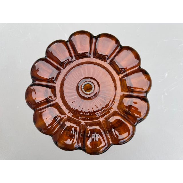 1960s Mid 20th Century Hand-Blown Amber Art Glass Pumpkin Melon Ribbed Lamp Shade 4" Fitter For Sale - Image 9 of 10