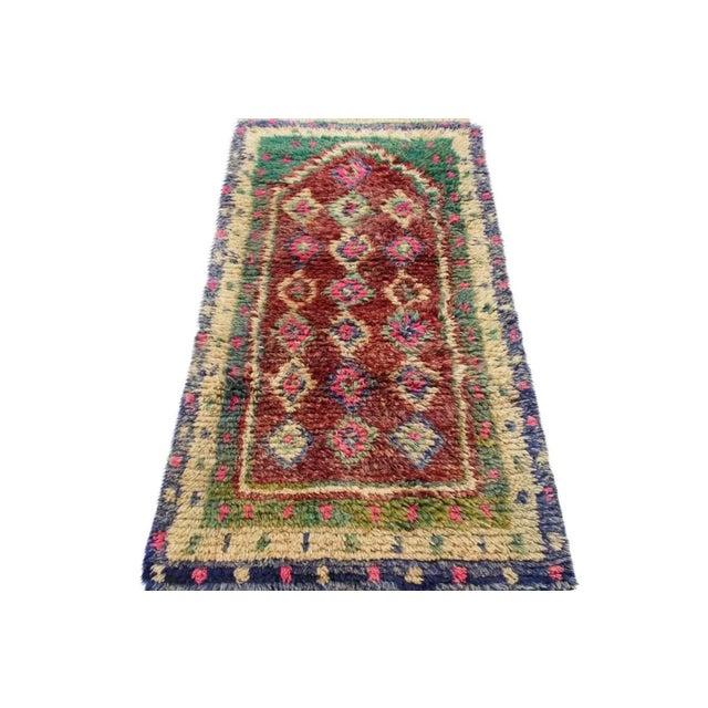 Tribal 3x5 Vintage Turkish Tulu Shag Runner in Multicolor Diamond Pattern For Sale - Image 3 of 5