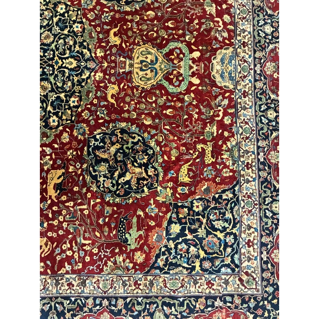 Vintage Hand-Knotted Persian-Style Pictorial Hunting Scene Rug For Sale - Image 9 of 12
