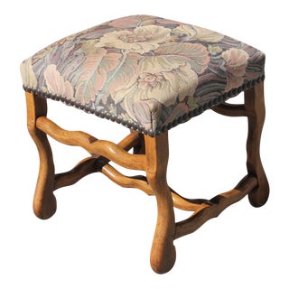 1900s French Louis XIII Style Os De Mouton Solid Walnut Bench or Stool . For Sale