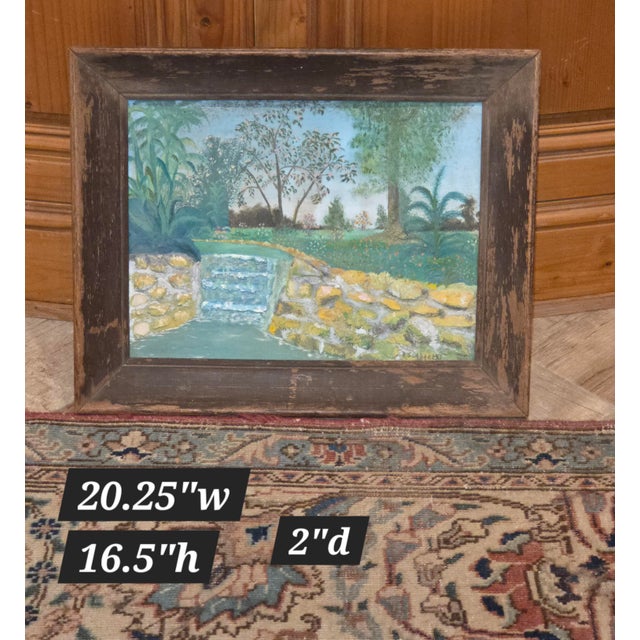 Early 20th Century Unusual Folk Art Riverside Landscape Painting For Sale - Image 5 of 16