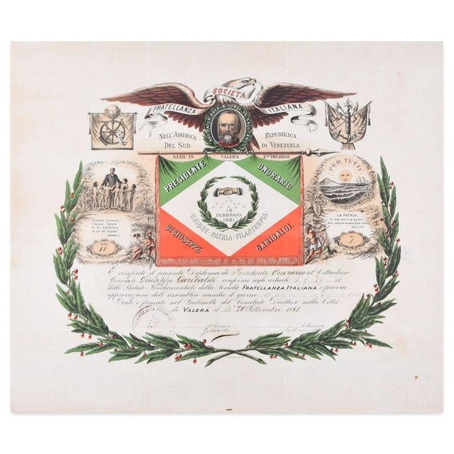 Società Fratellanza Italiana is a beautiful historical document to confer to the General Giuseppe Garibaldi the honorary...