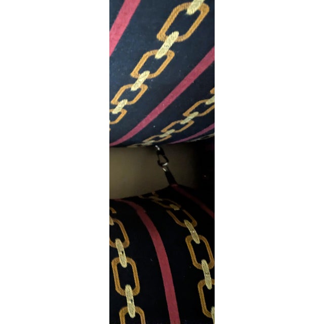 Wood Rene Cazares Jorge Upholstered Chair W/ Brass Nailhead Trim - Black, Red & Gold Chain Stripes For Sale - Image 7 of 7