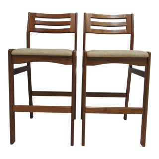 Danish Modern Teak Ladder Back Bar Counter Stools - a Pair For Sale