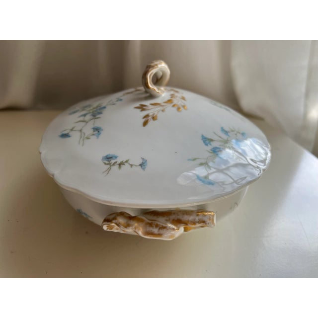Ceramic Vintage French Haviland Limoges Blue Floral Covered Serving Dish For Sale - Image 7 of 13
