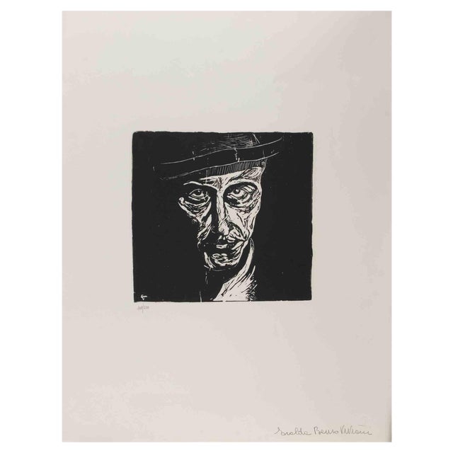 After Giuseppe Viviani, Self Portrait, Woodcut, 1960s For Sale